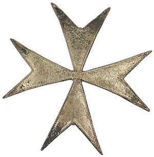 German WWI Prussian Johanniter Cross medal: B-18 Prussian Johanniter Cross. Convex silvered Maltese Cross. Horizontal pin on reverse. II