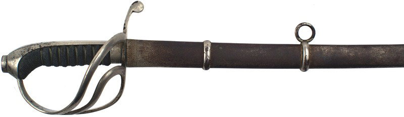 Austrian Model 1913 officer sword: D-57 Austrian Model 1913 officer's sword. Three-branch guard, wire wrapped sharkskin grip. 30 ½" slightly curved blade marked "WEYERSBERG & CO. - SOLINGEN". Blade clean and bright. One-ring metal sca