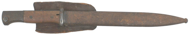 German WWII K98 Mauser bayonet: D-80 WWII K-98 Mauser bayonet - small rust "patches" on pommel/crossguard. Bluing on upper ½ of blade (full length) - was sharpened. Marked "5827 1". Light rust on scabbard - can be cleaned. Marked "