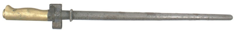 French Epee bayonet M1886: D-92 French Epee bayonet M1886 - some light rust on muzzle ring, scattered small spotting on blade and rust spots on scabbard. III