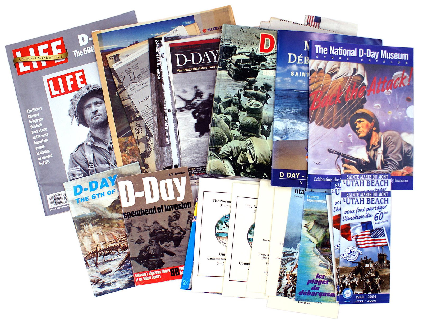Lot of US 60th Anniversary of the D-Day newspapers ephemera: Q-022 Lot of US 60th Anniversary of the "D-Day landings" commemorative publications, newspapers and ephemera. Includes: a hard cover edition of Brigadier Peter Young's pictorial "D-DAY", LIFE "D-Day -