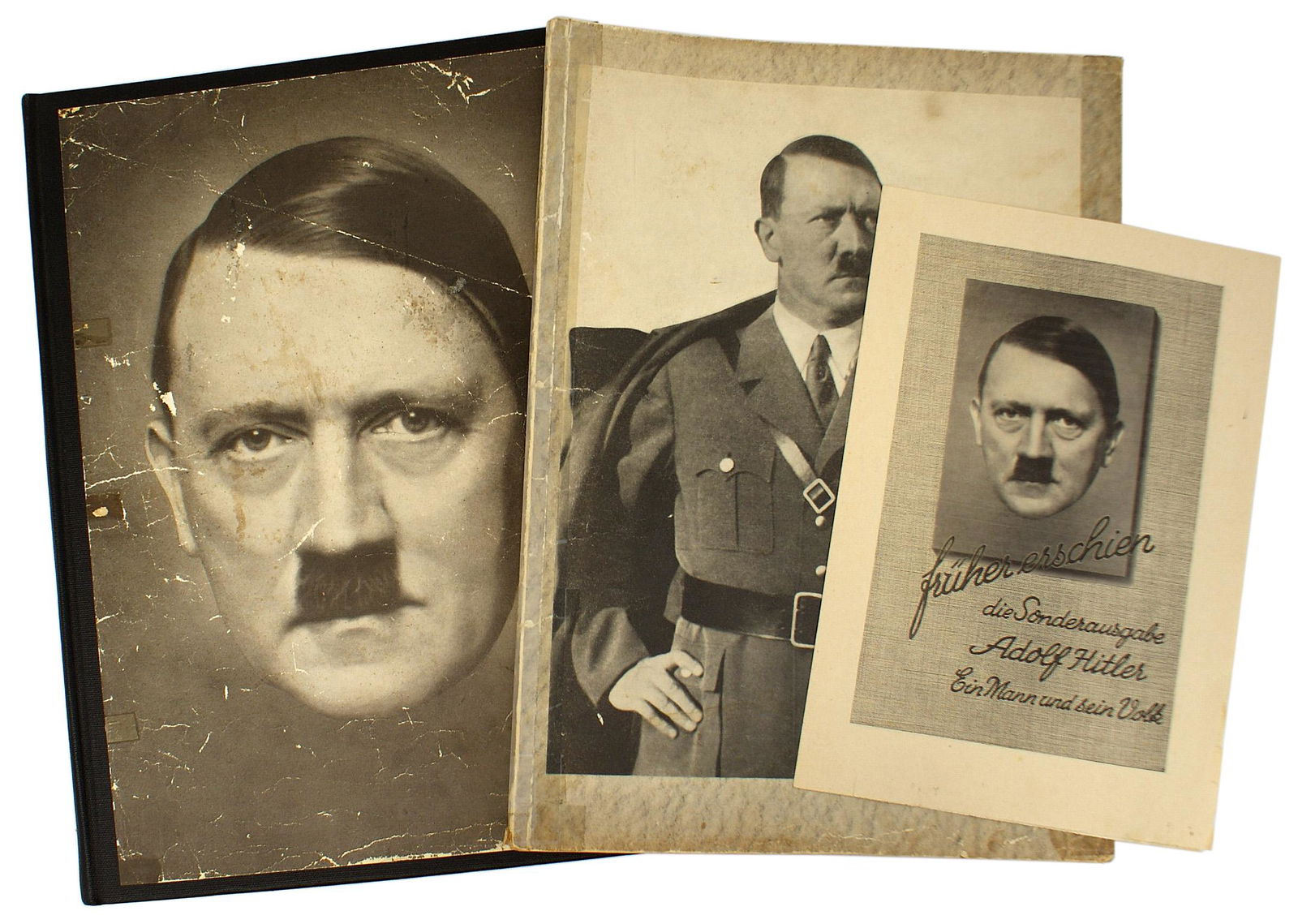 2 pictorial books of Adolf Hitler as a national leader: I-016 Lot of 2 Large format pictorials of Adolf Hitler as a national leader. Includes: (1) "EIN MANN UND SEIN VOLK". A view of Hitler establishing himself as the supreme leader of the Nazi Party and G
