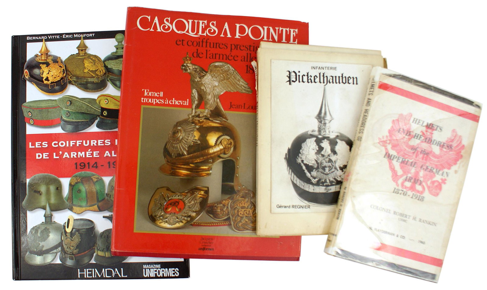 Lot of 4 references headgear of Imperial Germany: I-071 Lot of 4 references dealing with the headgear of Imperial Germany: (1) "HELMETS AND HEADDRESS OF THE IMPERIAL GERMAN ARMY 1870 - 1918" by Colonel Robert H. Rankin. Published in 1965. 152 pages. 