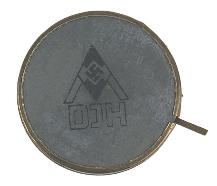 German WWII Hitler Youth compass: N-6 Hitler Youth marching compass. 1 1/2" diameter glass domed circular type. Reverse marked with an HJ diamond/swastika and "HCO". II
