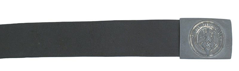 German WWII Hitler Youth belt and buckle: F-94 Hitler Youth belt and aluminum buckle. Buckle is made of wartime metal. Marked "RZM M4/27". Belt is marked "L. Flak-R.28". (HJ wearer was probably assigned as a Flak helper.) Shows wear. II-