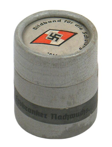 German WWII Hitler Youth filmstrip Erbkranker Nach: H-119 Hitler Youth filmstrip "Erbkranker Nachwuchs". A presentation of mentally impaired and old citizens, the cost of maintaining them and the reasons for state sponsored euthanasia. With original HJ