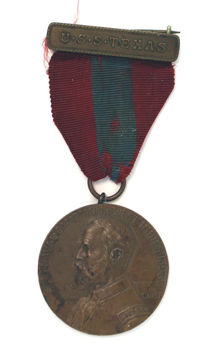 Spanish-American War USN Sampson Medal: K-010 Spanish-American War US Navy Sampson Medal. Properly called the West Indies Naval Campaign Medal. This Medal was issued in the First Phase in 1902. (there were 3 phases). The top bar is marked "