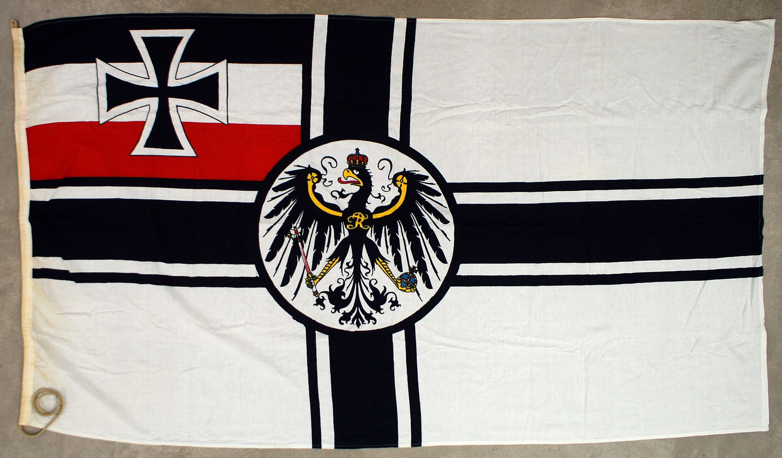 Imperial German Navy War Flag von Manteuffel: H-144 Imperial German Navy War Flag from the estate of Donald Brownlow. Label on storage cylinder reads "Given to Brownlow by Panzer Gerneral Hasso von Manteuffel. 3' 7" x 6' 5" with "Mains... Post WW