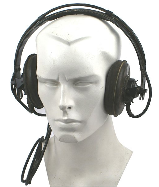 German WWII Panzer earphones: N-49 German WWII Panzer earphones. Rubber padded ear covers. 3ft of wire still attached. II