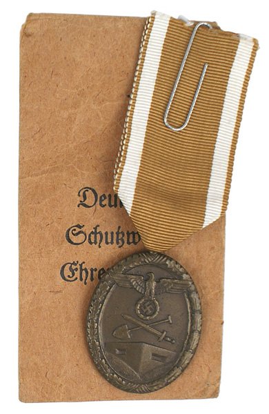 German WWII Westwall Medal: B-137 German WWII Westwall Medal. With a "Hermann Werstein in Jena-Lobstedt" issue packet envelope. II