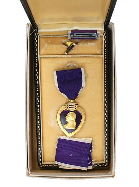 U.S. WWII Battle of the Bulge Purple Heart KIA: B-218 U.S. WWII Battle of the Bulge KIA Purple Heart. Named to "ARTHUR G. SMITH". Edge is serial numbered "437399". (Smith was killed in action on 5 January 1945, while serving with the 33rd Armored r