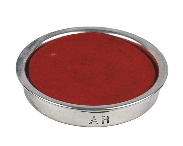 Adolf Hitler silvered coaster: A-3 Adolf Hitler silvered coaster. "AH" engraved in block letters. Bottom is maker marked "WELLNER". 4 1/16" diameter. Replaced red felt insert. II