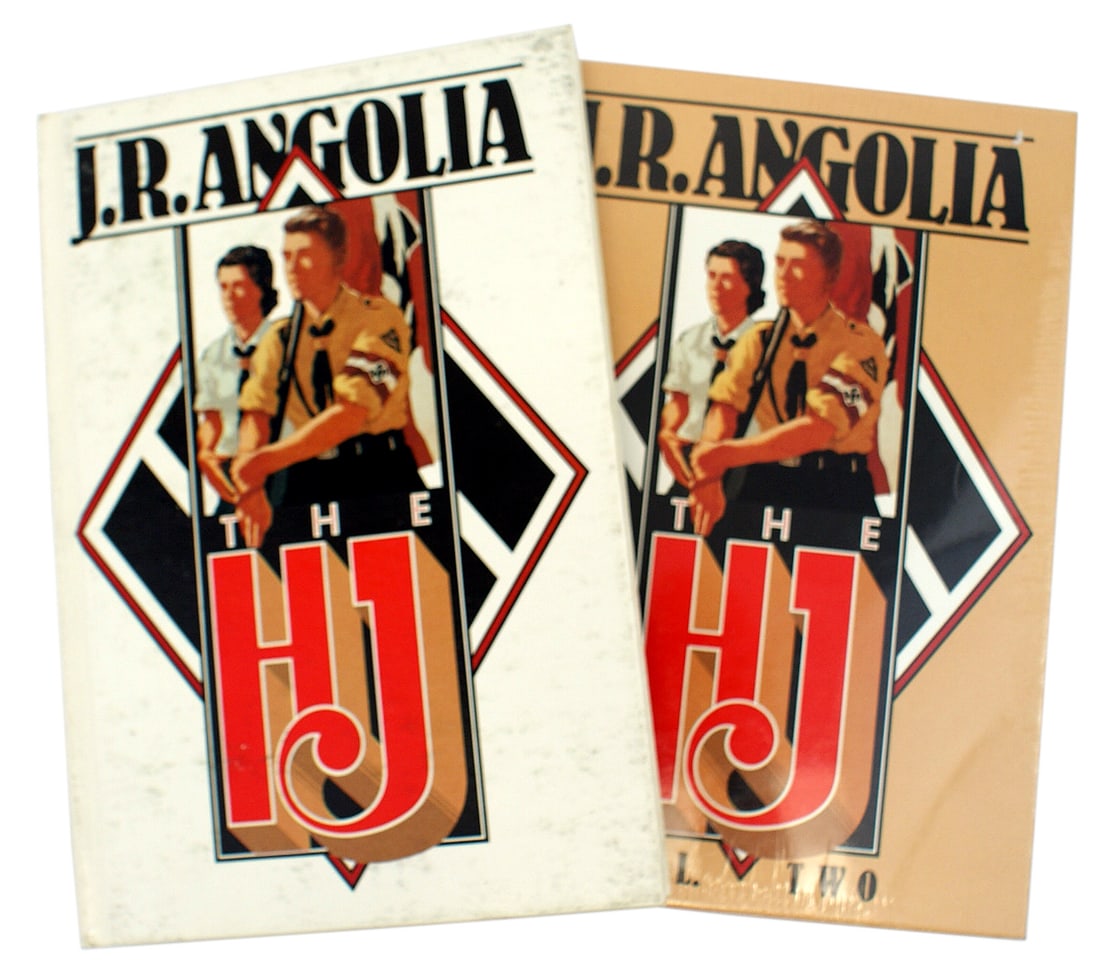 2volumes German WWII reference book The HJ: I-037 Set of two volumes of "The HJ" by John Angolia. An excellent pictorial and text presentation of the uniform, headgear, awards, badges/insignia, flags, edged weapons and equipment of the Hitler Y