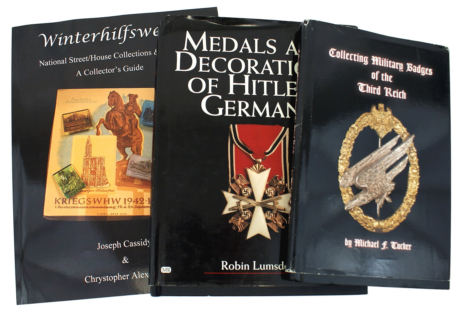 3 reference books collecting German WWII medals: I-046 Lot of 3 reference books dealing with collecting Third-Reich awards: (1) "MEDALS AND DECORATIONS of Hitler's GERMANY" by Robin Lumsden. Published in 2001. Includes military and civilian awards, 