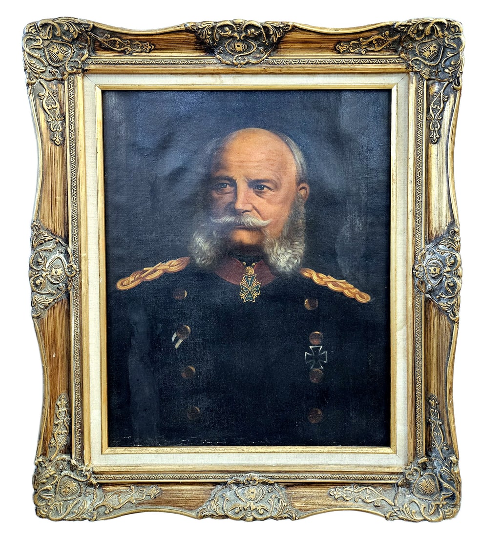 Oil on canvas Wilhelm I King of Prussia: G-036 Oil on canvas portrait of Wilhelm I King of Prussia, and Emperor from 1871 to 1888. A member of the House of Hohenzollern, he was the first head of state of a united Germany, Wilhelm was painted