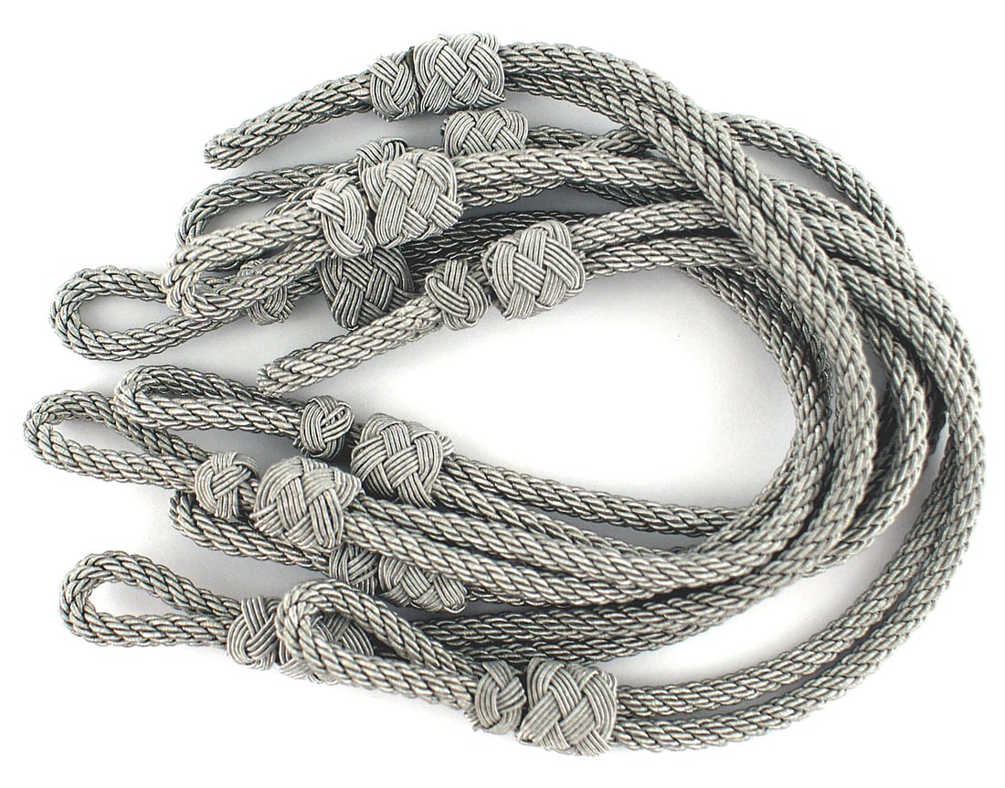 5 German WWII Army Luftwaffe cap cords: E-054 Lot of 5 German Third-Reich Army/Luftwaffe officer's silver cap cords. All in excellent condition. I