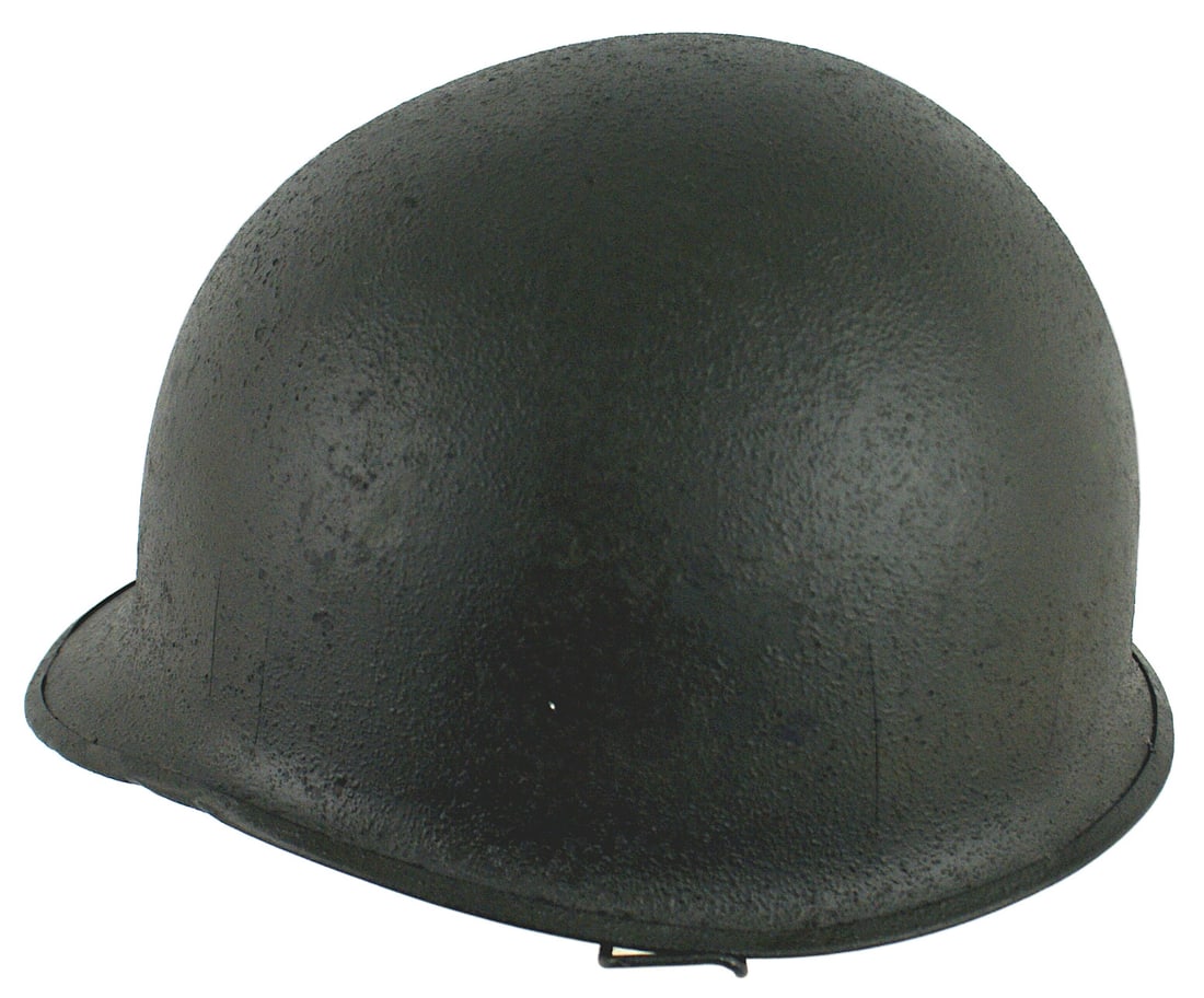 US helmet 101st Band of Brothers autograph COA: E-054 US helmet. Green painted sand finish, with swivel bales and split front seam, side is signed in black marker "Wild Bill Guarnere Co. E 506 101st - Band of Brothers" With a certificate Number J05
