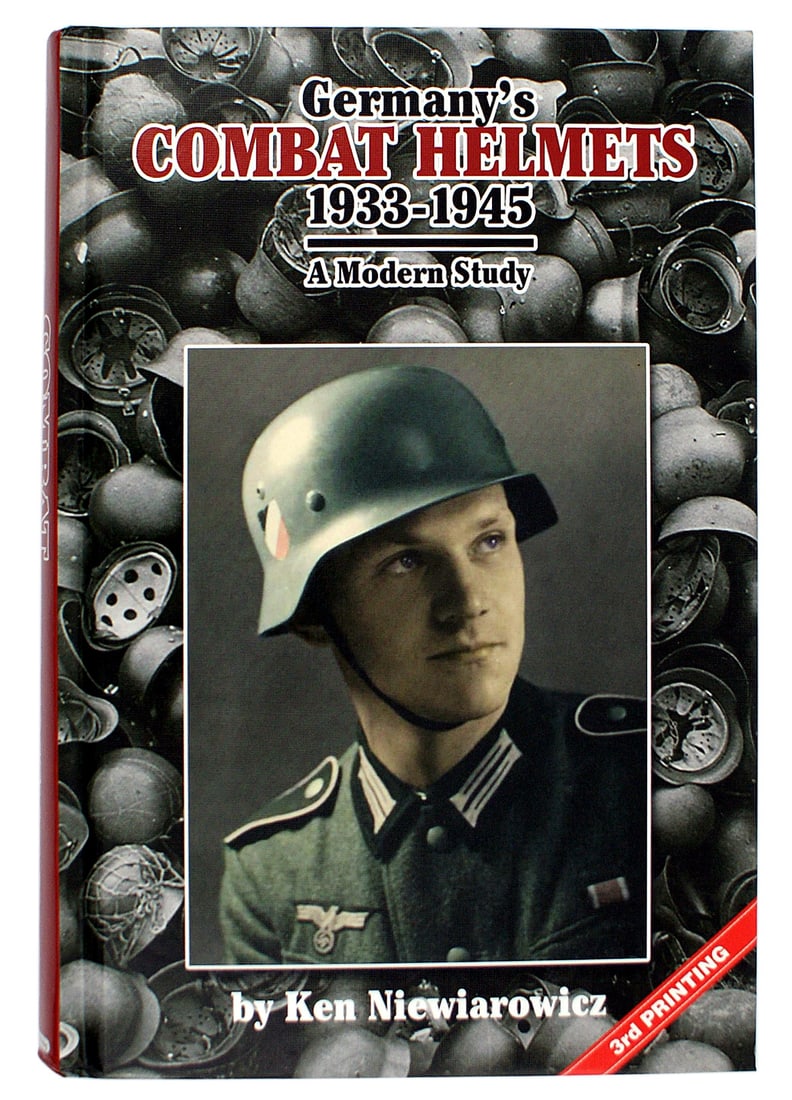 Germanys COMBAT HELMETS book A Modern Study: I-056 "Germany's COMBAT HELMETS 1933 - 1945, A Modern Study". By Ken Niewiarowicz. Copyright 2009; 3rd Printing. Color photos. 467 pages. II