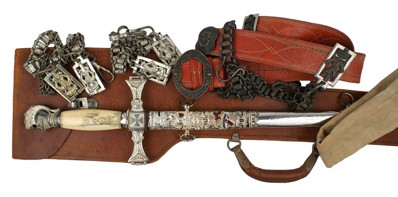 Masonic Eminent Commander dress sword: K-68 Masonic Eminent Commander dress sword. Silvered, detailed plumed knight's helmet pommel and filled-in "A" type crossguard with a Maltese Cross in the center. Age-toned ivory grip with an etched k