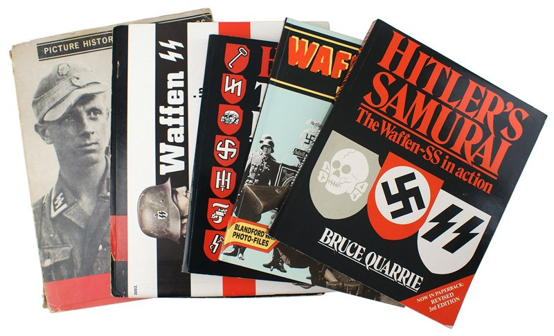 Lot of SS related reference books: I-61 Lot of SS related references. (1) "HITLER'S SAMURAI THE Waffen-SS in action" by Bruce Quarrie. 1984 soft cover pictorial - 160 pp. (2) "WAFFEN-SS" by Brian L. Davis. 1987 pictorial. 210 pp. (3) "
