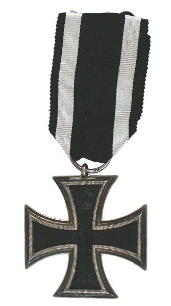 German WWI 1914 Iron Cross 2nd Class: B-11 1914 Iron Cross 2nd Class. Crown/"W"/"1914" on black iron center. Ring marked "KS". Nice plum patina on the silvered frame. II+