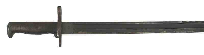 U.S. M1905 bayonet 1903 Springfield: D-147 U.S. M1905 bayonet for the 1903 Springfield. Same markings, but dated "1919". Was sharpened some time ago and finish is worn from 2" of the tip. No scabbard. II-