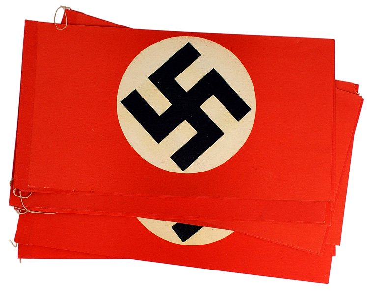String of German WWII Nazi paper flags: H-186 String of 9 Nazi paper flags. Each 4 3/4"x 8 7/8". All strung together. I