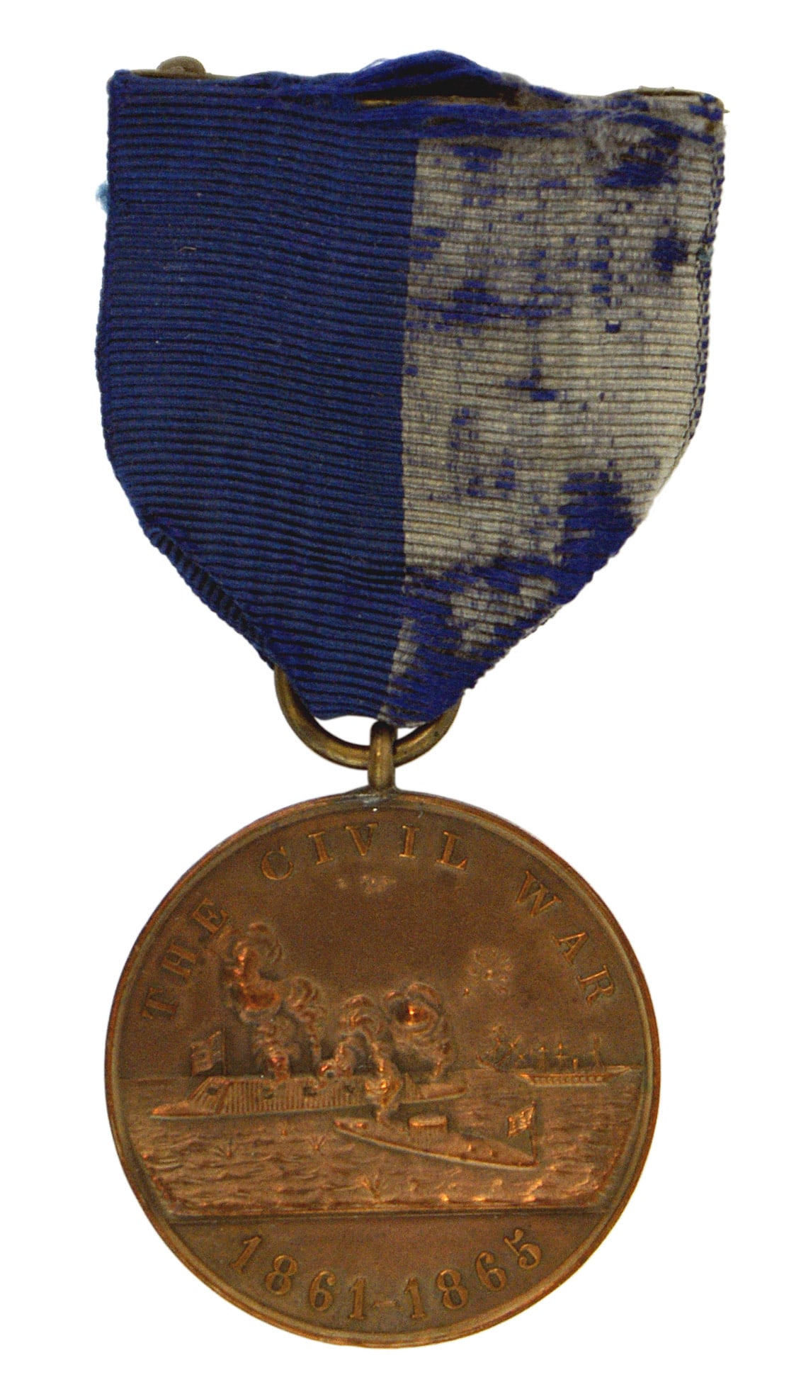 US Civil War Navy Campaign Medal: K-035 U.S. Civil War Navy Campaign Medal. Bronze relief naval battle scenes of the engagement of the Monitor and the Merrimac off Newport News, Virginia, on 9 March 1862. Reverse bears a relief