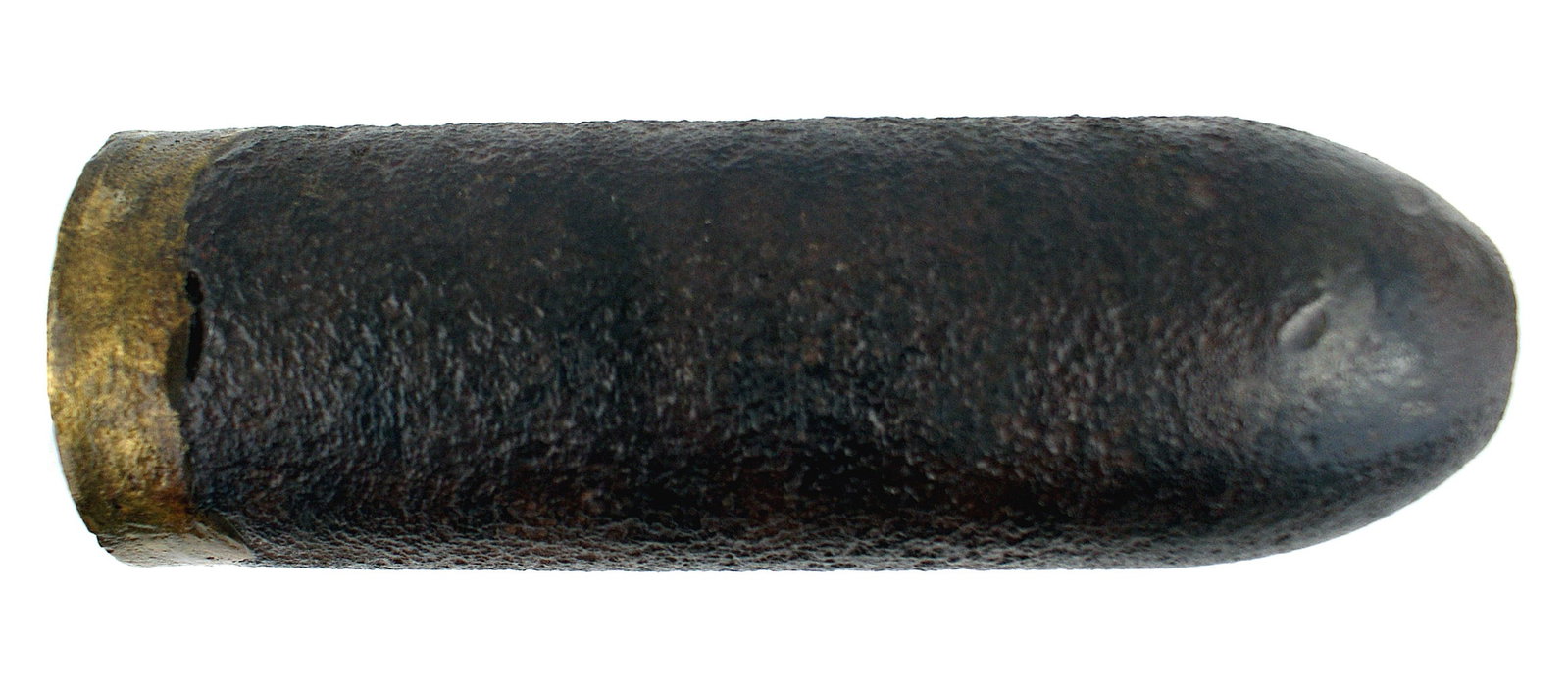 Civil War excavated Federal Parrott shell: K-073 American Civil War excavated Federal Parrott 10-pounder shell. Height 8 7/8". Weight 11 lbs, 12 ozs. Cast brass sabot ring around the base of the projectile. With a descriptive sheet of specific