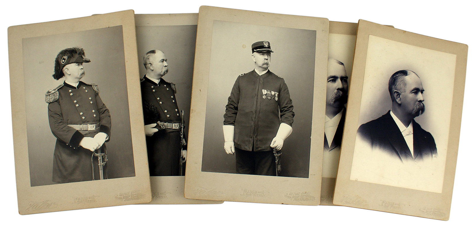 9 photo portraits Civil War General Warfield NY Post: K-109 Lot of an American patriotic book and 9 photo portraits of Civil War Gen. R.H. Warfield. Photos were taken approximately 1880-1890. All photos are between 9 1/2" x 6" or 7 3/4" x 5 1/2". Five of