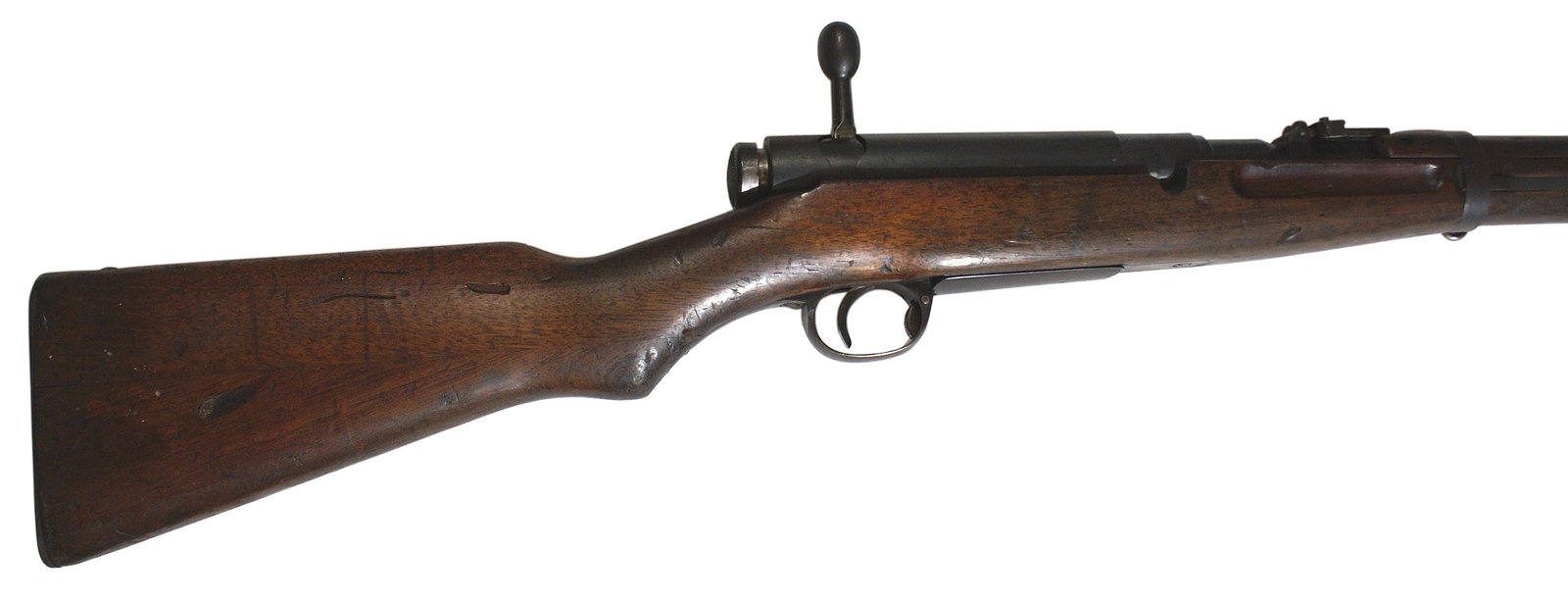 Japanese Type 38 65 rifle: M-015 Japanese Type 38 6.5 Jap. SN#0094246. Bore is in very good shape. Mum (chrysanthemum) stamp on top of the receiver was scrubbed off. Bayonet lug marked "963". "B" is stamped on the left rear of 