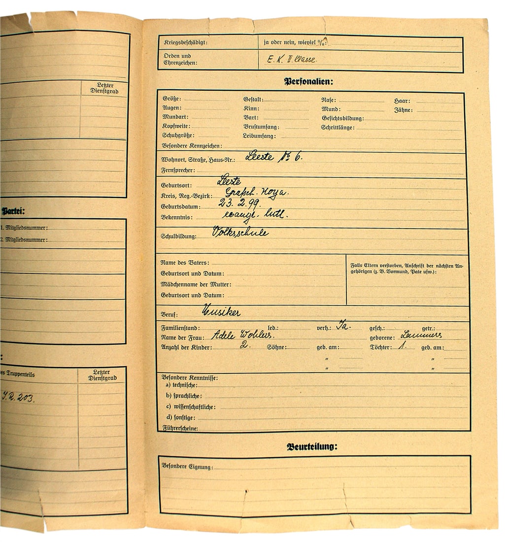 German WWII SA Stammrolle file record new member (1 of 2)