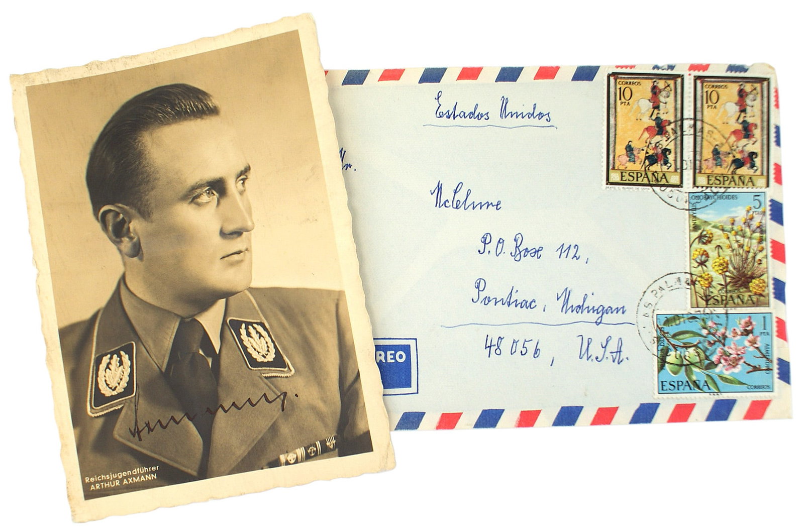 German WWII Hoffman photo postcard Arthur Axmann Ink signed: Q-019 Original Hoffman photo-postcard of Reich Youth Leader (1940 - 1945) Arthur Axmann. Ink signed. With the original 1976 mailing envelope addressed to a known American collector in Michigan. (Axman