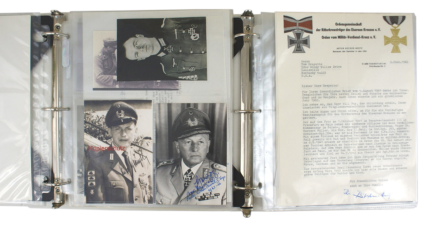 Binders of research material TANK KILLERS author: Q-020 Two 3-ring binders of research material used by author Thomas Breyette and Co-author Roger Bender in writing "Tank Killers", the history of the German WWII Tank Destruction Badge. (1) Volume I h