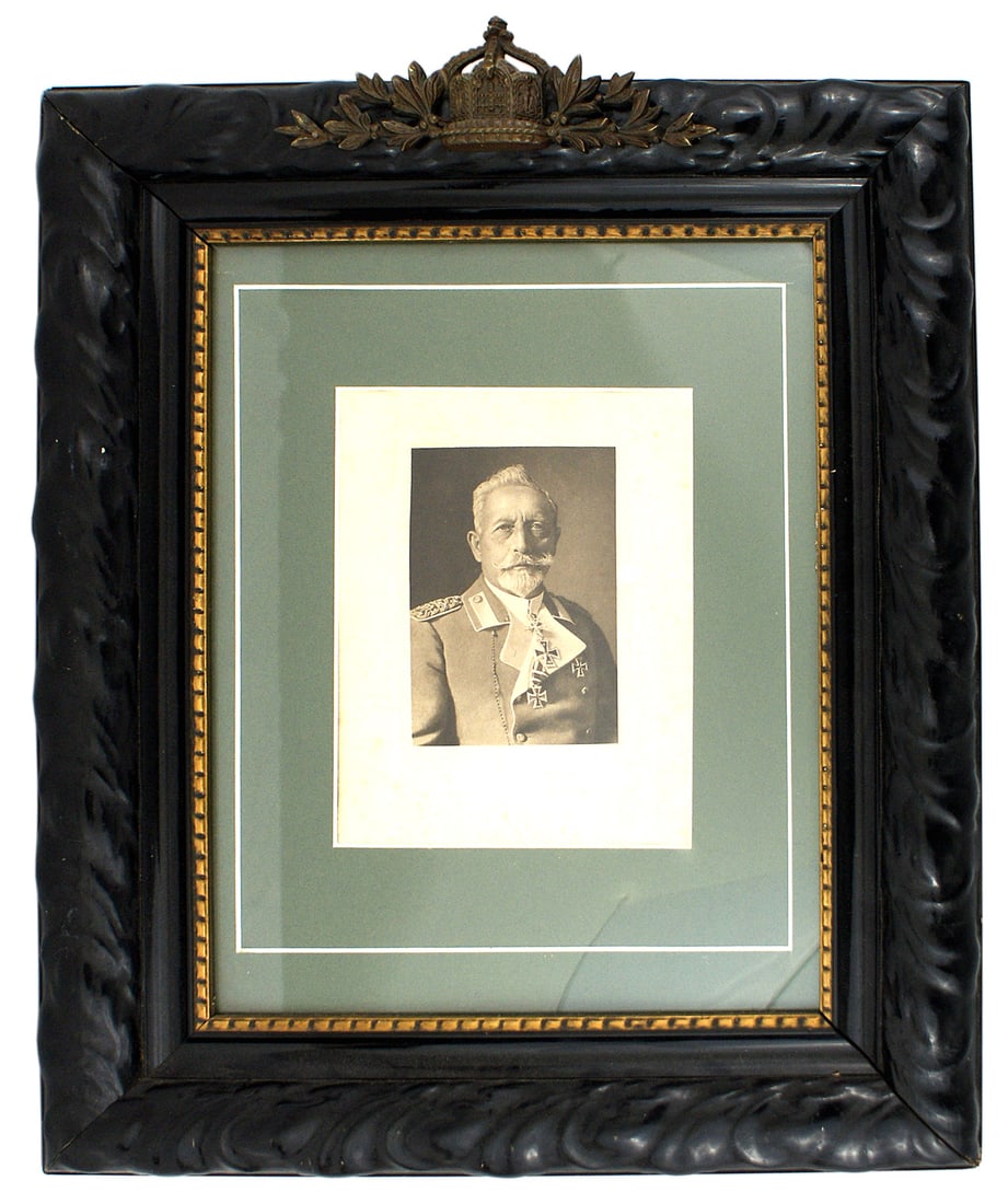 Impressive German portrait photo of Wilhelm II: L-003 Impressive 7 1/2" x 4" portrait photo of Wilhelm II. An elderly Wilhelm is wearing a general's open collar tunic with all 3 classes of the Iron Cross. Closer examination shows a very faint resid