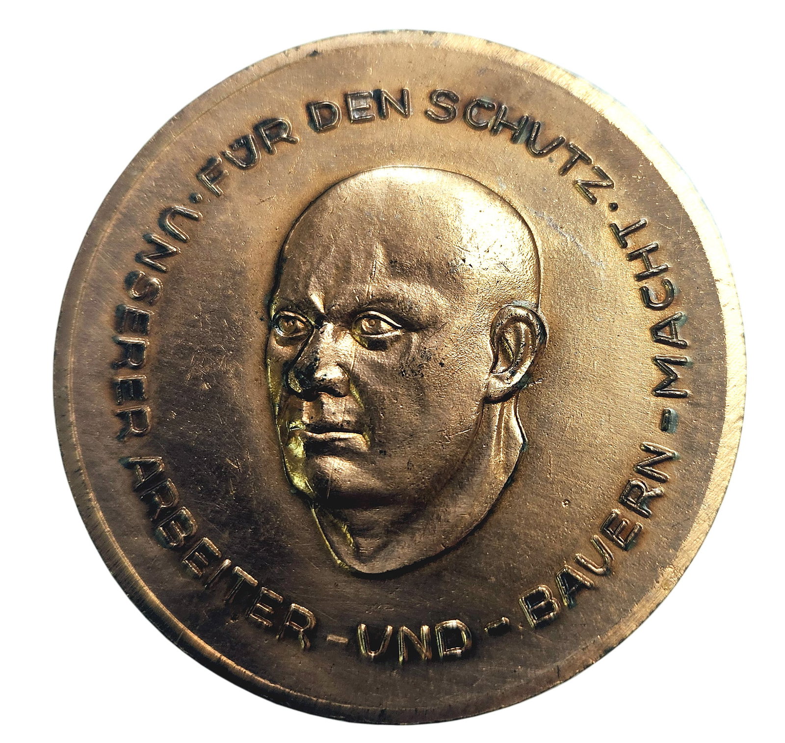 DDR table medal plaque Ernst Thalmann: B-143 DDR table medal commemorating Ernst Thalmann, leader of the German Communist Party from 1925 - 1933, when he was arrested and later executed by the Nazis. Obverse: "FOR THE PROTECTION OF OUR WOR