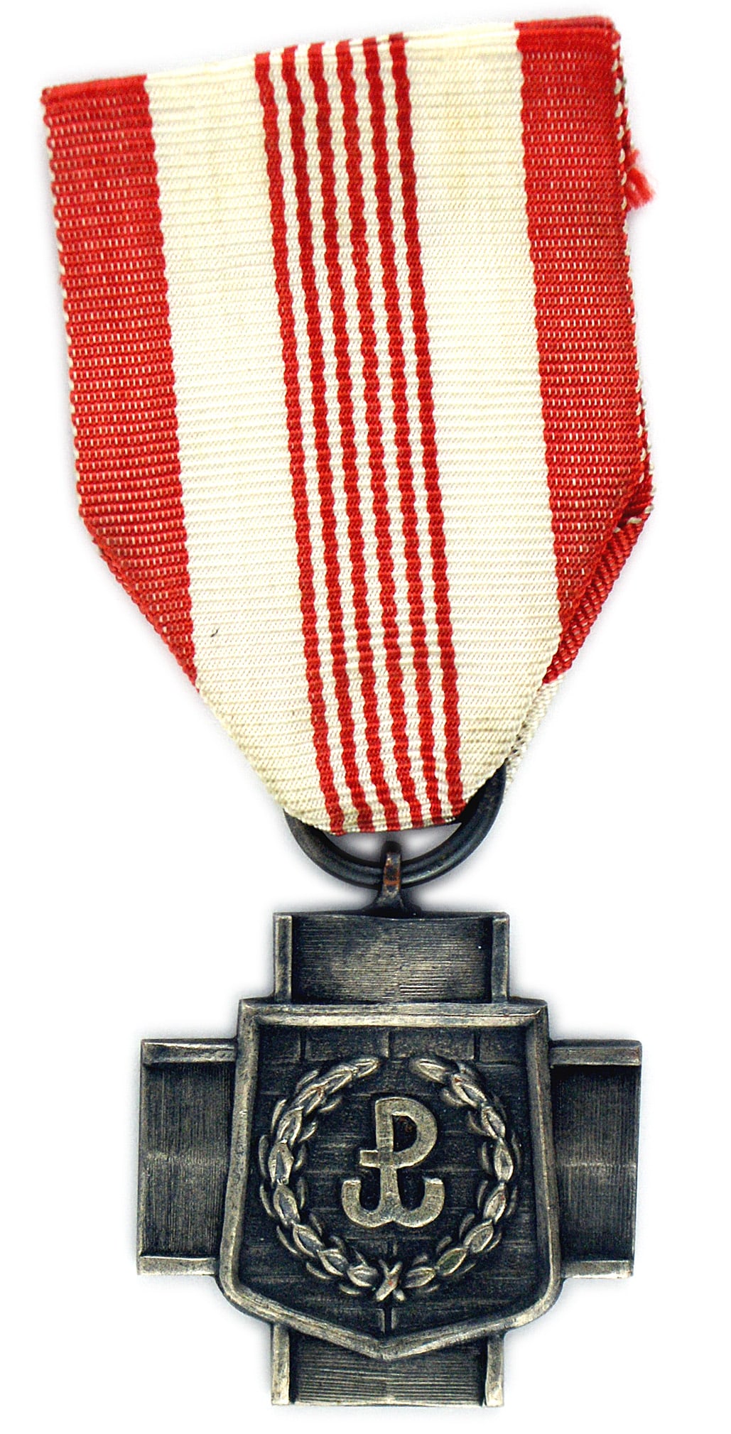 Poland Home Army Cross: B-197 Poland. Home Army Cross. Established in 1966 by the Polish Government in Exile in London. The silvered cross obverse bears a shield with "PW in a wreath. The reverse "1939 ARMIA KRAJOWA 1945". A