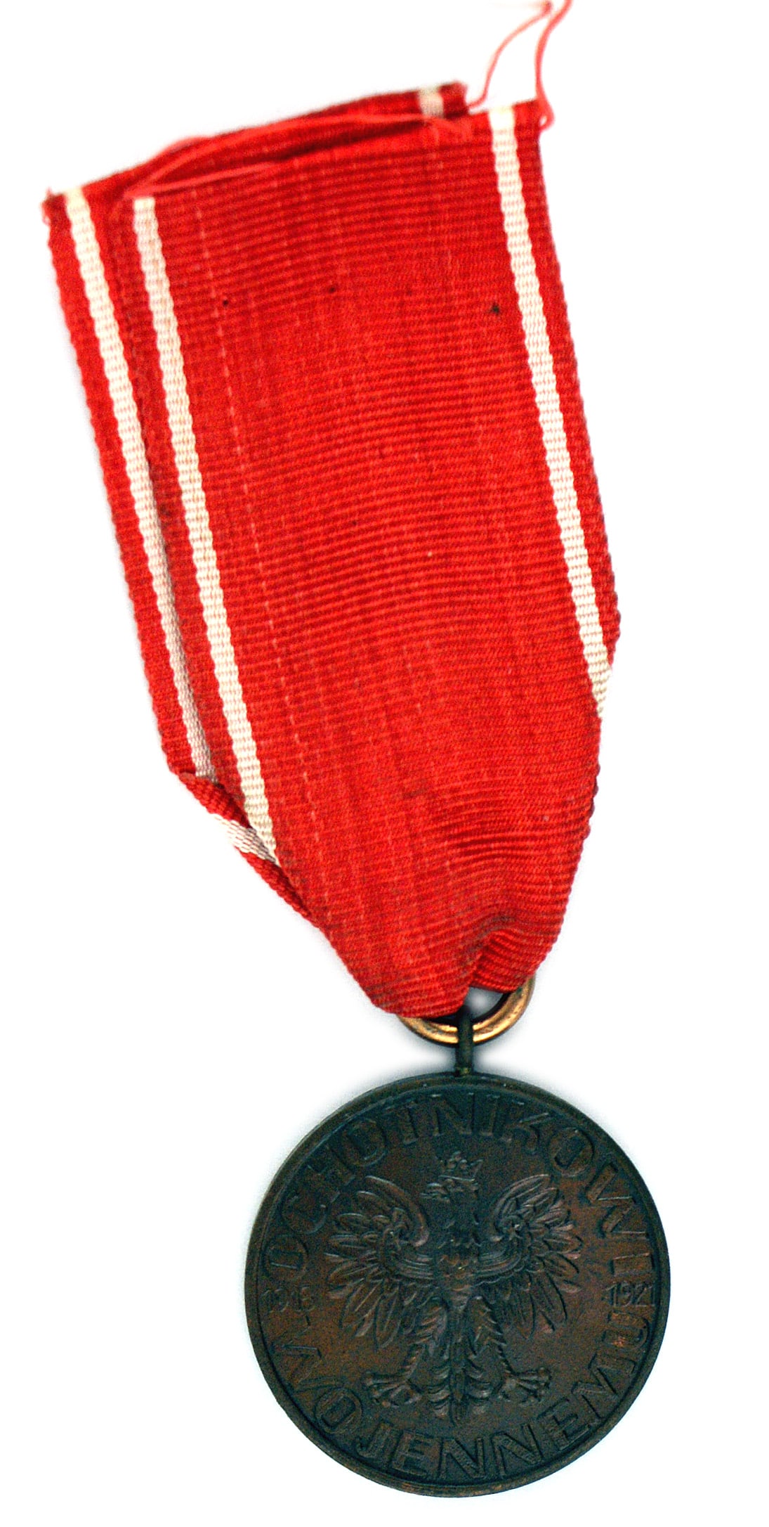 Poland Volunteers War Medal 1918-1921: B-201 Poland. Volunteers War Medal. Awarded for service in military and para-military organizations 1918-1921. Bronze with an eagle on obverse with "For the War Volunteers". Reverse soldier with rifle