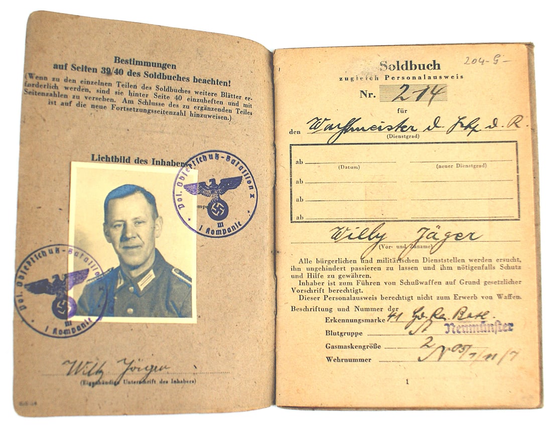 German WWII Soldbuch for Waffenmeister (1 of 3)