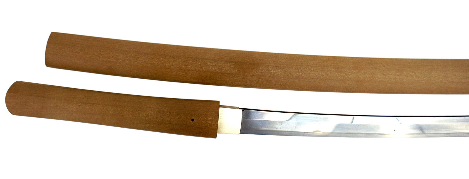 Japanese antique katana Masa Masahiro Yondai: D-106 Japanese antique katana. 28" clean, curved blade. Straight type temper line with one distinct "mountain" on each side. Silver habaki. Tang has one hole with a full signature "Masa Masahiro Yonda