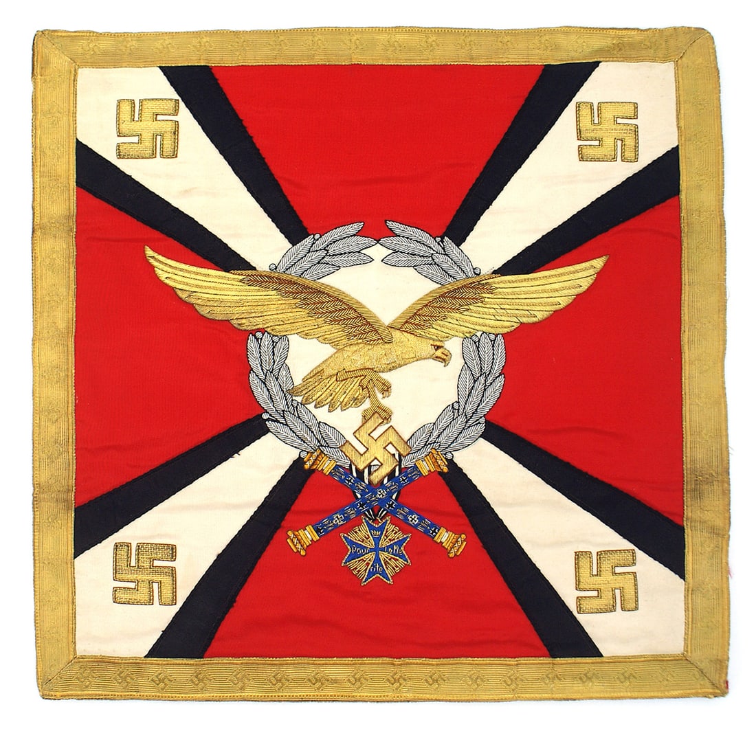 Herman Goring automobile pennant 1938 2nd Pattern: A-005 Herman Goring automobile pennant for the Commander-in-Chief of the German Air Force Designation 1938 - 2nd Pattern, which consists of several different gold wire relief embroidered flying eagle/