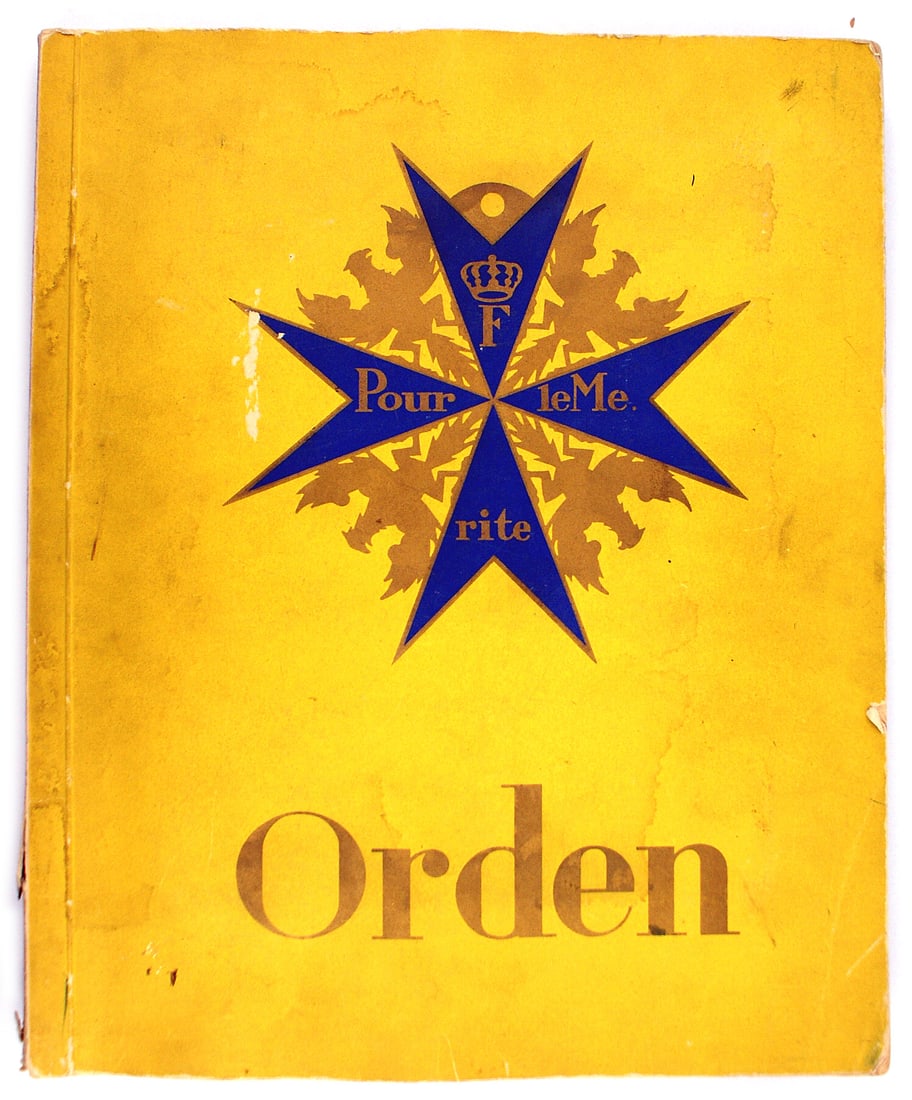Orden 1920 color cigarette card album: I-001 "Orden". 1920 color cigarette card reference on Imperial German orders and decorations. Includes medieval awards through the various Germanic States and Imperial Germany through the Republic. Co