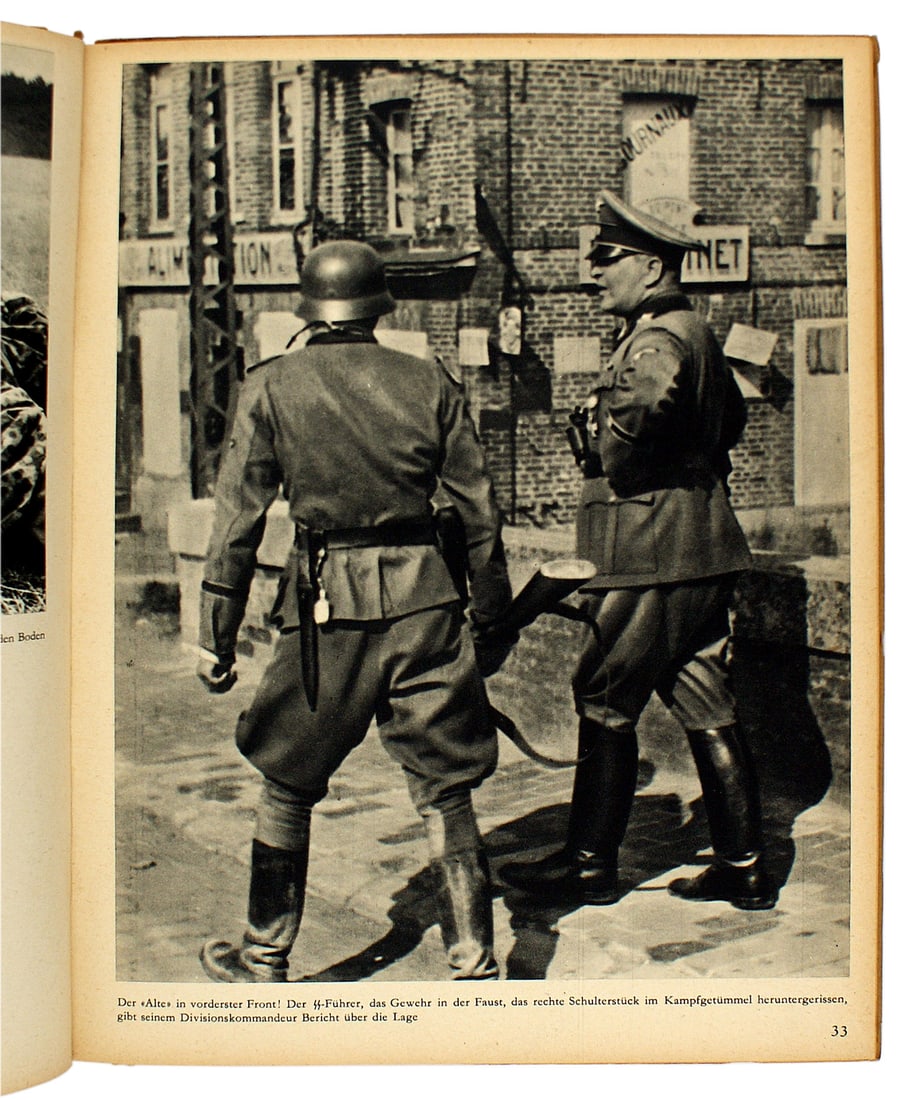 DAMALS 1940 pictorial SS Totenkopf book: I-017 "DAMALS". 1940 pictorial on the SS Totenkopf Division during the invasion of France. An excellent view of this Waffen-SS Division in combat. 120 pp. Cover stained and wear on spine. About II-