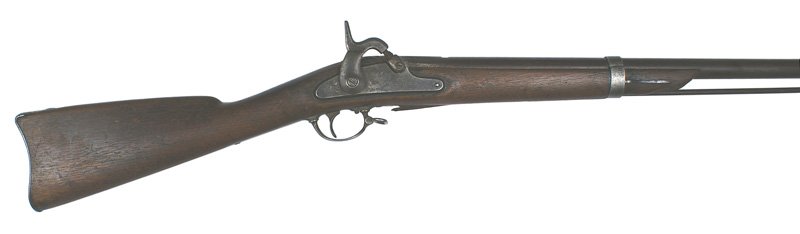U.S. Model 1861 percussion rifle-musket: M-19 U.S. Model 1861 percussion rifle-musket. Pitting on tang, lower barrel, bolster, hammer and patches on the lockplate - marked with an eagle, "U.S. NORFOLK" and dated "1862". Sight missing. Approx