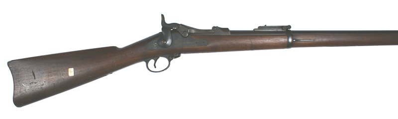 U.S. Model 1888 Springfield Trapdoor Rifle: M-21 Model 1888 U.S. "Trapdoor" Rifle. Blued lock marked with an eagle and "U.S. SPRINGFIELD" Blued barrel with a Buffington leaf sight. Ramrod bayonet. While the breechblock is marked "U.S. MODEL 188