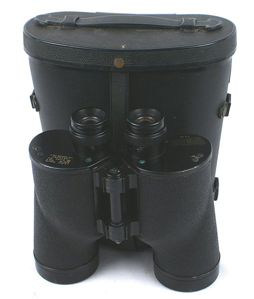 U.S. Navy WWII 7x50 binoculars: N-59 U.S. Navy WWII 7x50 binoculars. Marked "US NAVY-MARK 45-MOD.0 - 1944..." Also with a label "CODED OPTICS". With a hard case. I