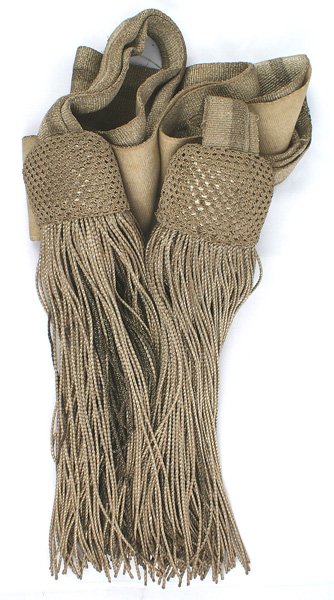 Imperial Prussian officer gala dress belt: F-102 Imperial Prussian officer's gala dress belt. Subdued, age toned silver with black stripes and two large silver and black tassels. II-