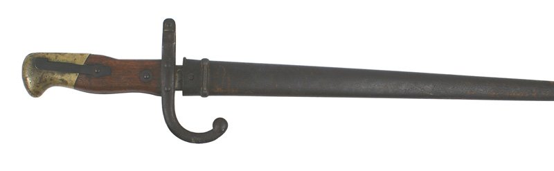 French epee M1874 bayonet Gras rifle: D-101 French epee M1874 bayonet - used with the Gras rifle. Spine of the clean blade is marked "...St. Etienne 1877". Pitting on the lower section of the scabbard. II-