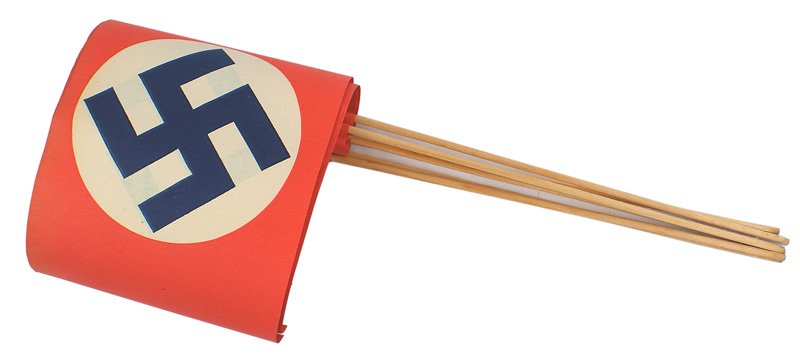 Lot 6 German WWII Nazi paper flags: H-133 Lot of 6. Nazi paper parade flags. All are 8" x 11 1/2" on the original wood dowels. I