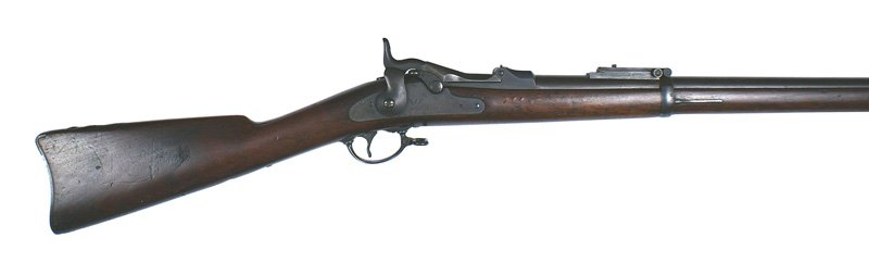 U.S. M1873 trap door Cadet Rifle: M-023 U.S. M1873 "trap door" Cadet Rifle. 29 1/2" blued barrel (marked "VP" over an eagle head and "P")/receiver-marked "US MODEL 1873". Lock plate has an American eagle and "US SPRINGFIELD". Serial N